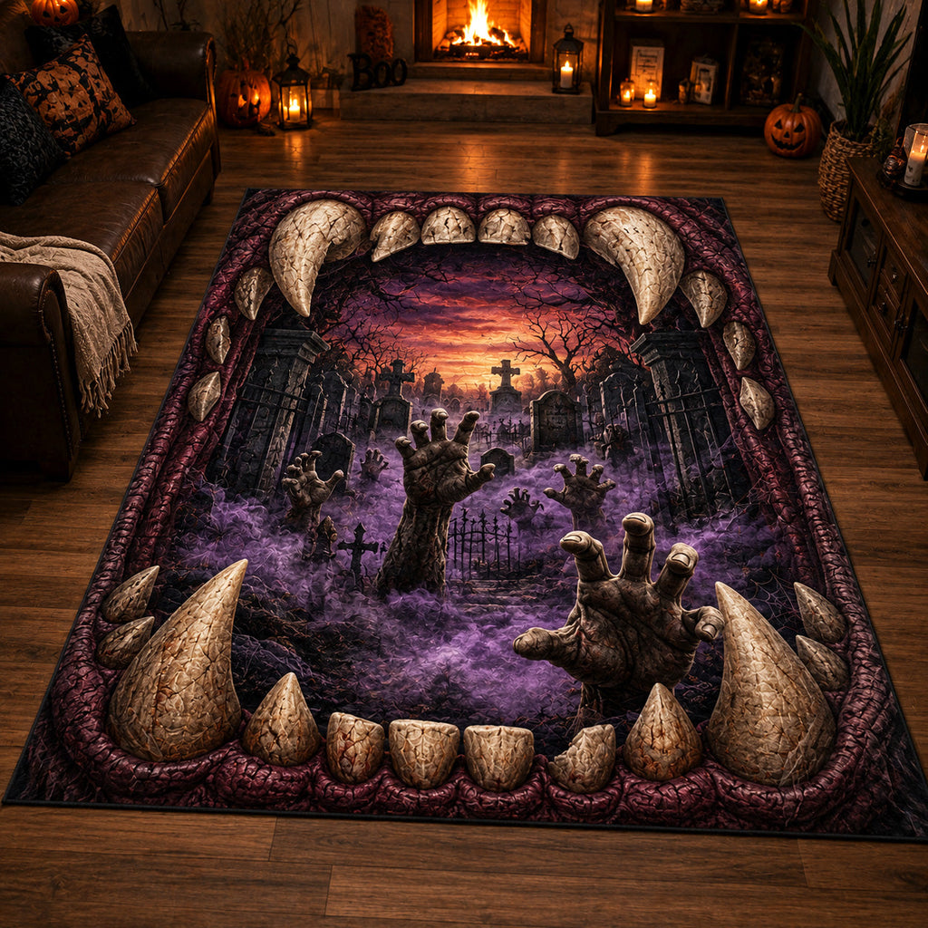 Haunted Rift area rug in a living room