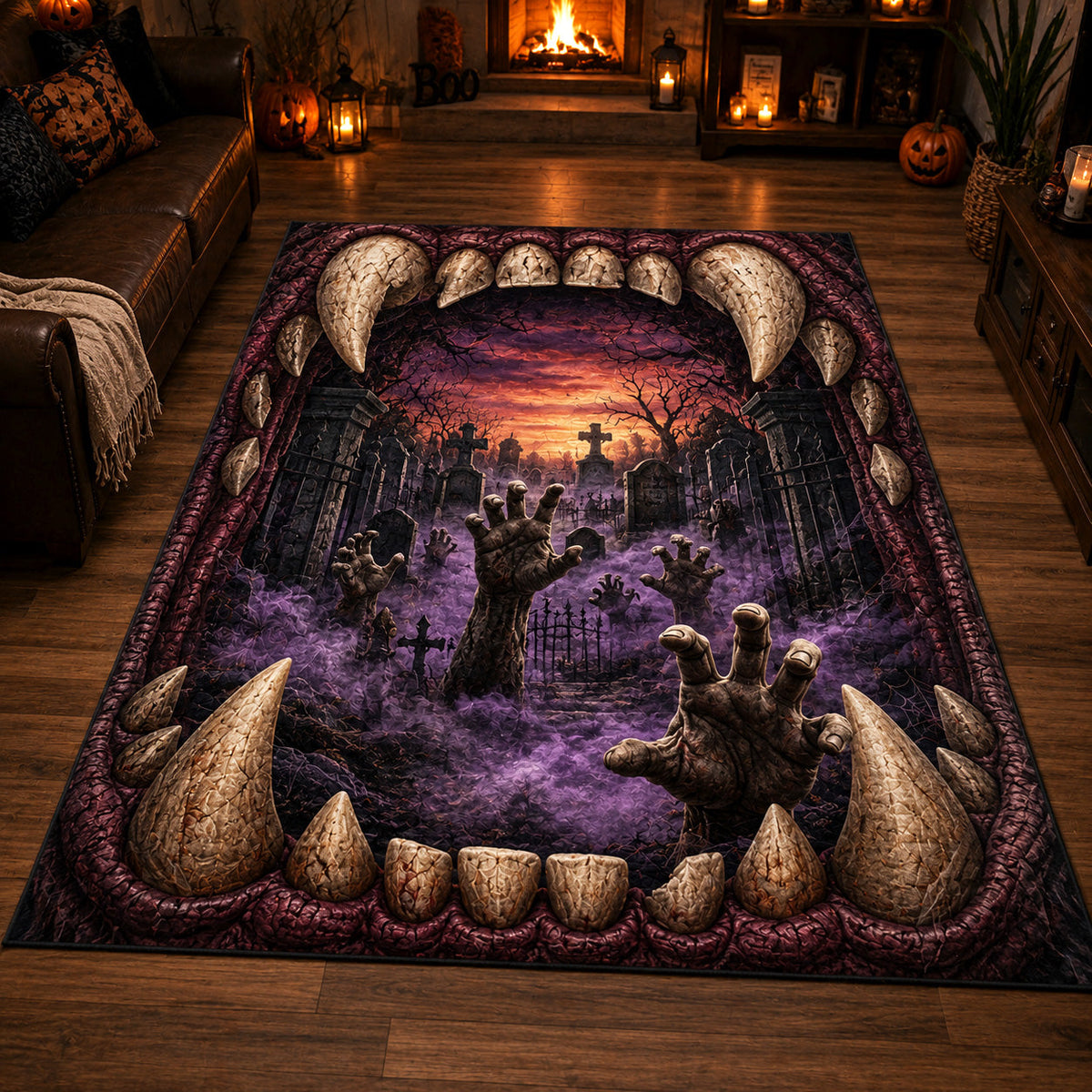 Haunted Rift area rug in a living room