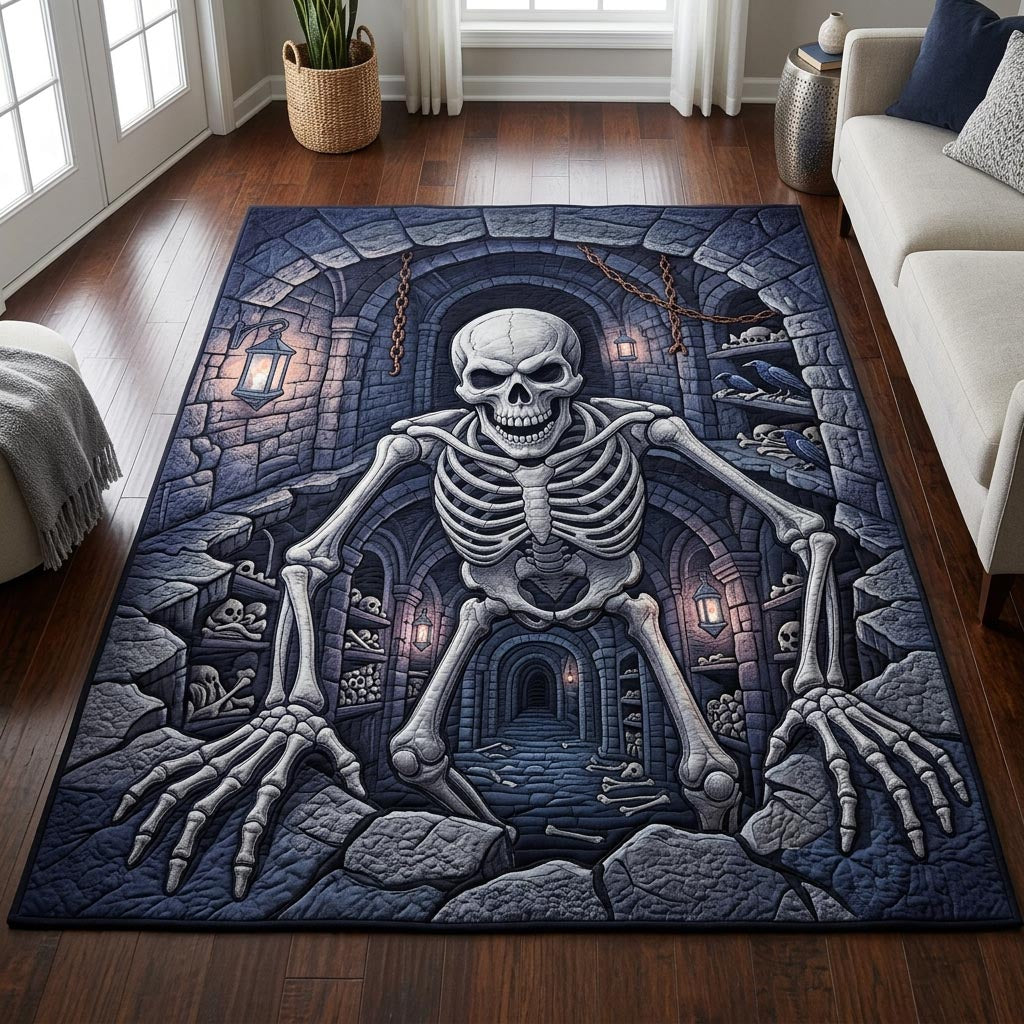 Haunted Skeleton area rug in a living room