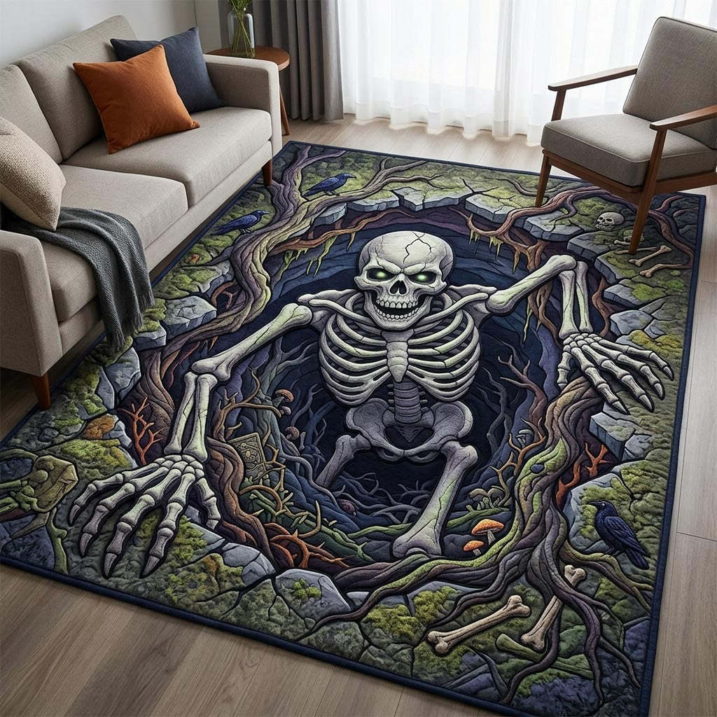 Haunted Skeleton area rug in a living room