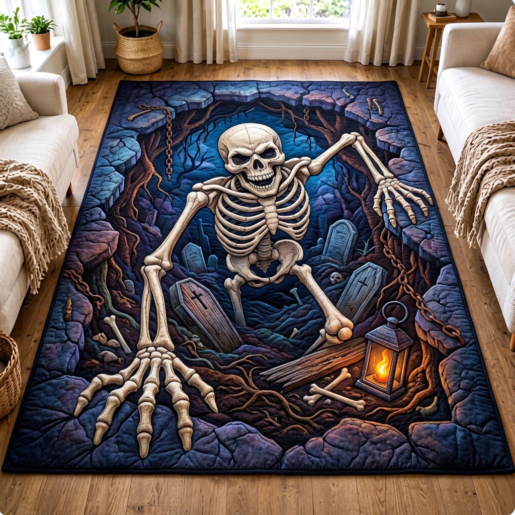 Haunted Skeleton area rug in a living room