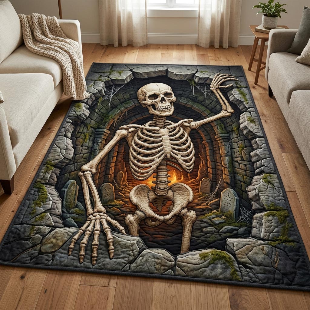 Haunted Skeleton area rug in a living room