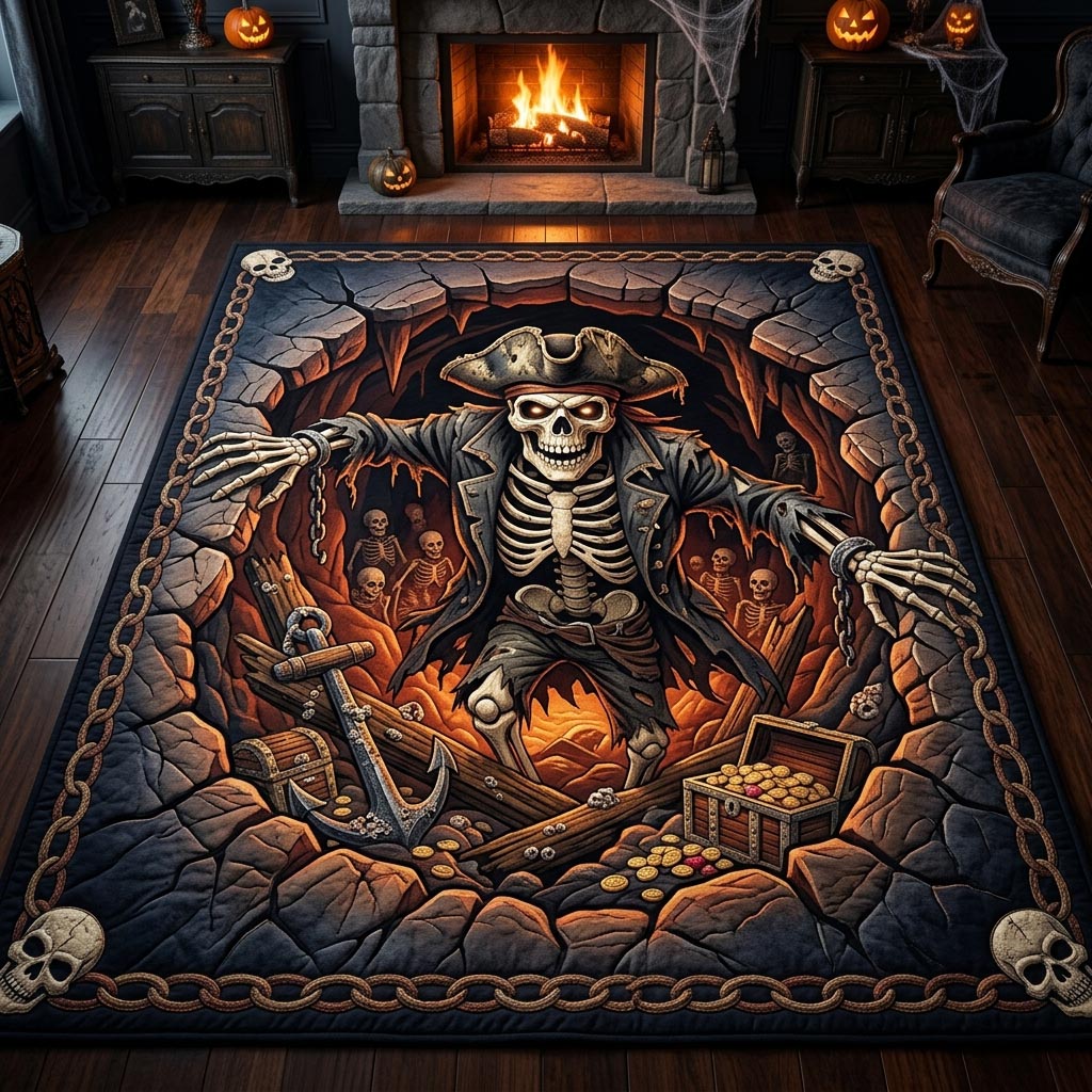 Haunted Skeleton area rug in a living room