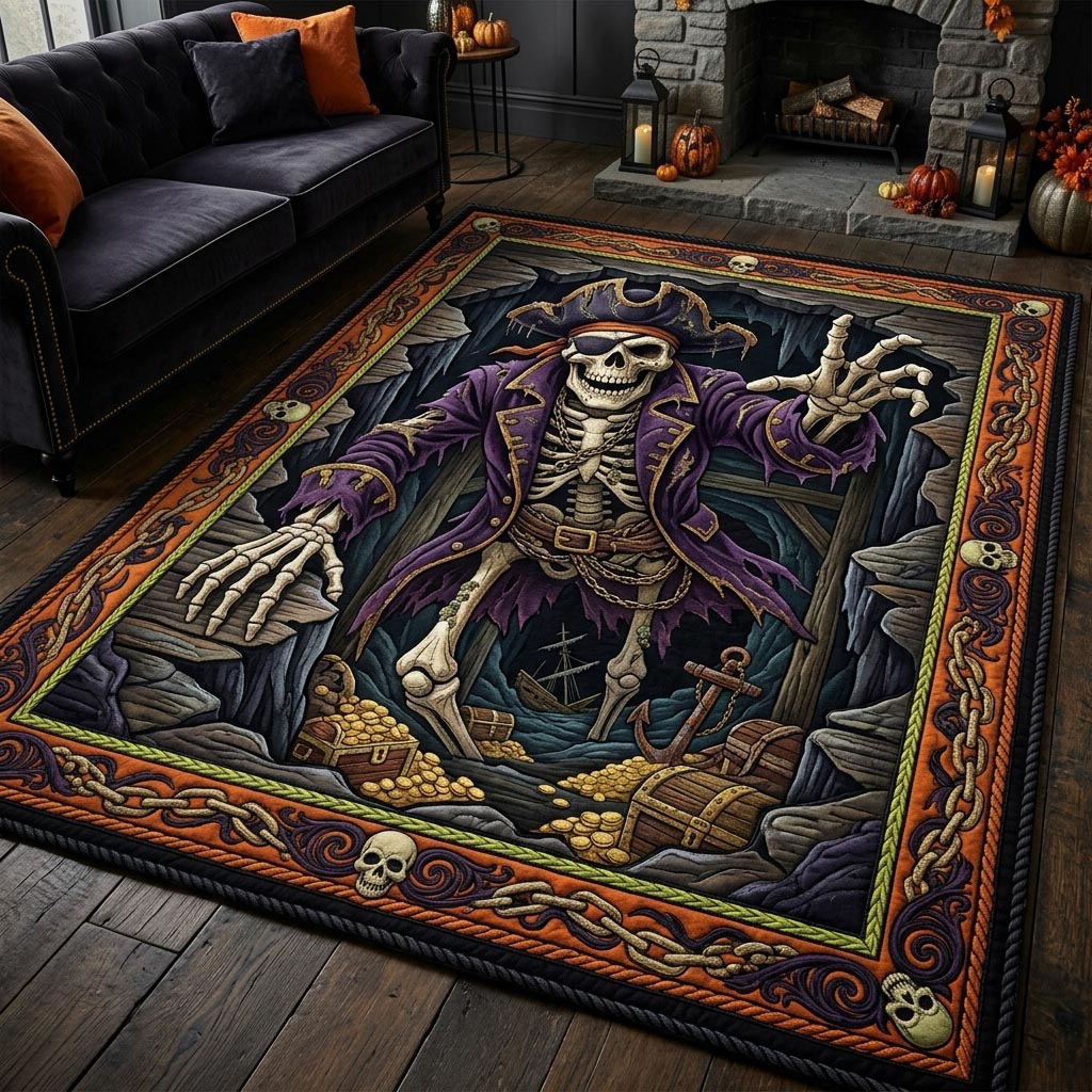 Haunted Skeleton area rug in a living room