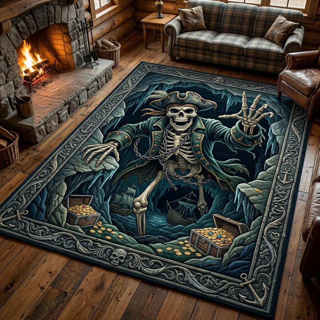 Haunted Skeleton area rug in a living room