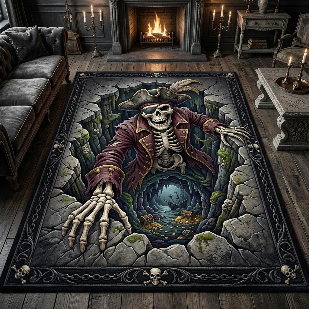 Haunted Skeleton area rug in a living room