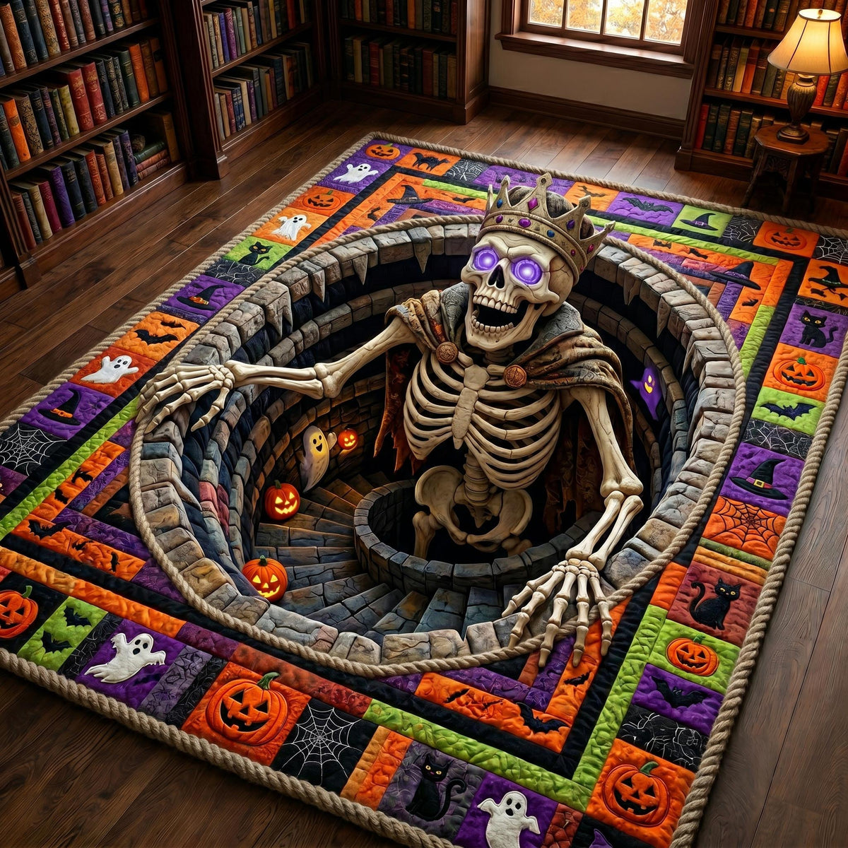 Haunted Skeleton area rug in a living room