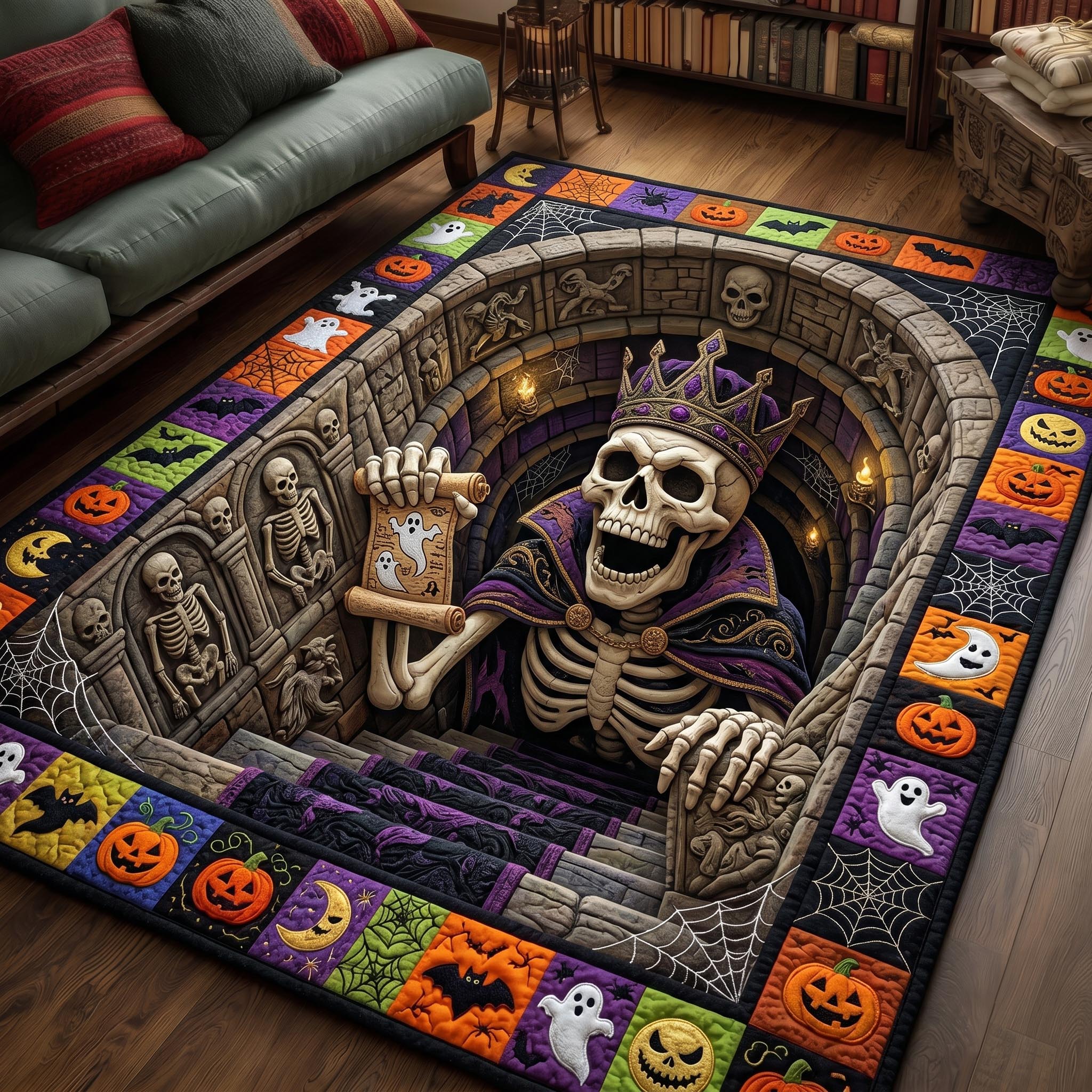 Haunted Skeleton area rug in a living room