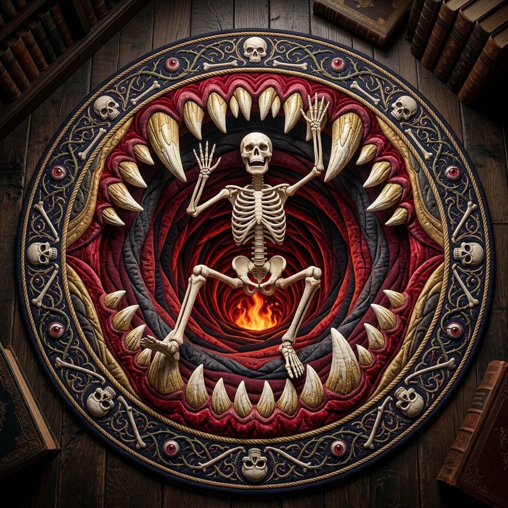 Haunted Skeleton Halloween Round Mat Rug - washable non-slip printed rug