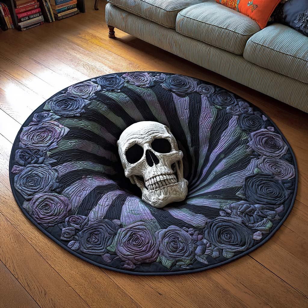 Haunted Skull Round Mat Rug - washable non-slip printed rug