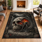 Haunted Spider Skull Halloween area rug in a living room