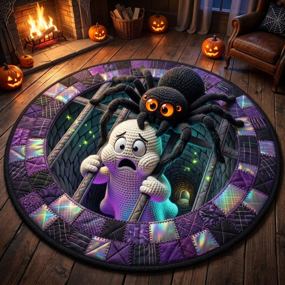 Haunted Spider Web Round Mat Rug - Nature Design | Serene Home Decor - washable non-slip printed rug