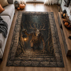 Haunted Stairs area rug in a living room