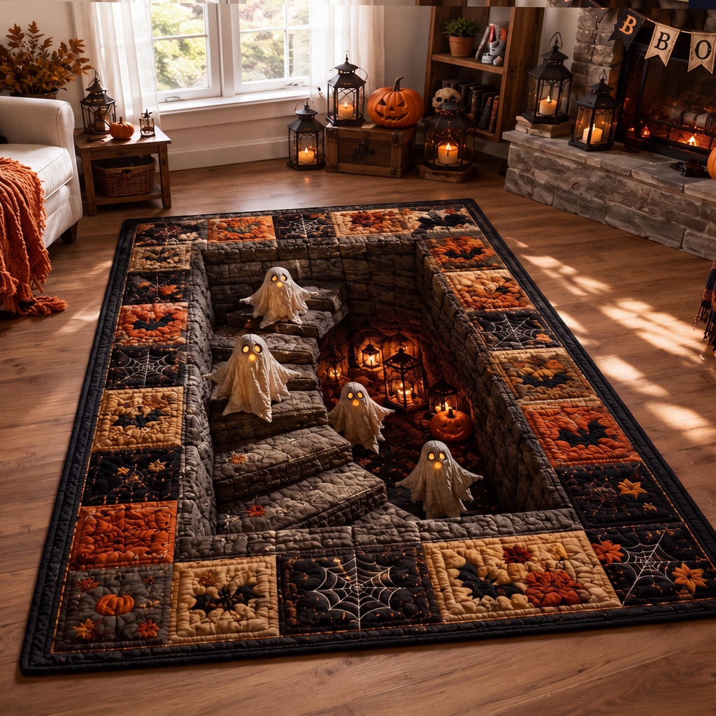 Haunted Stairway area rug in a living room