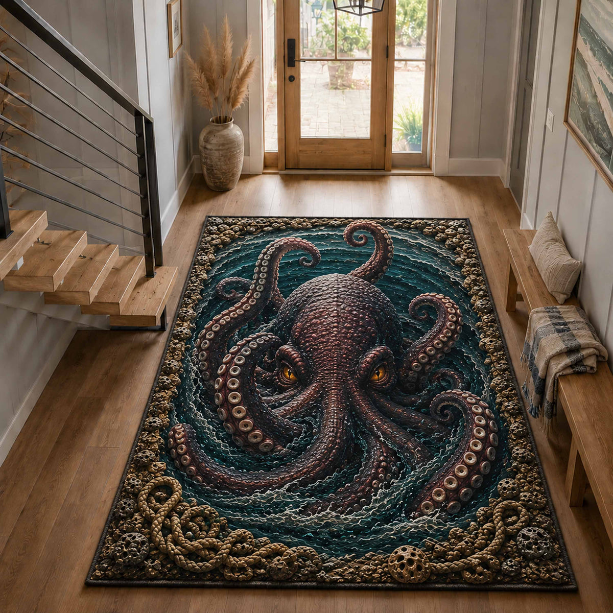 Haunted Tide area rug in a living room