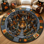 Haunted Village Spiral Round Mat Rug - Nature Design | Serene Home Decor - washable non-slip printed rug