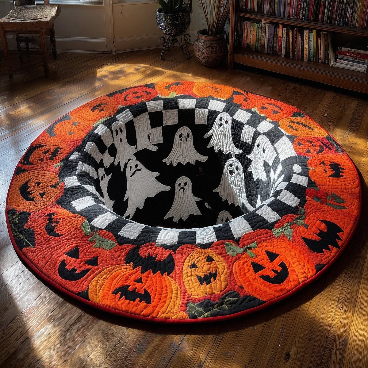 Haunted Whirl Round Mat Rug - washable non-slip printed rug
