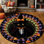 Haunted Whiskers Round Mat Rug - washable non-slip printed rug