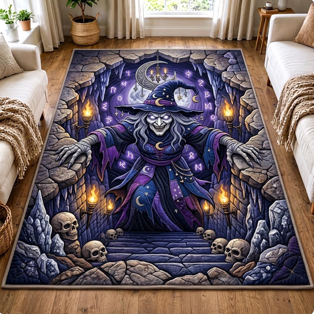 Haunted Witch area rug in a living room