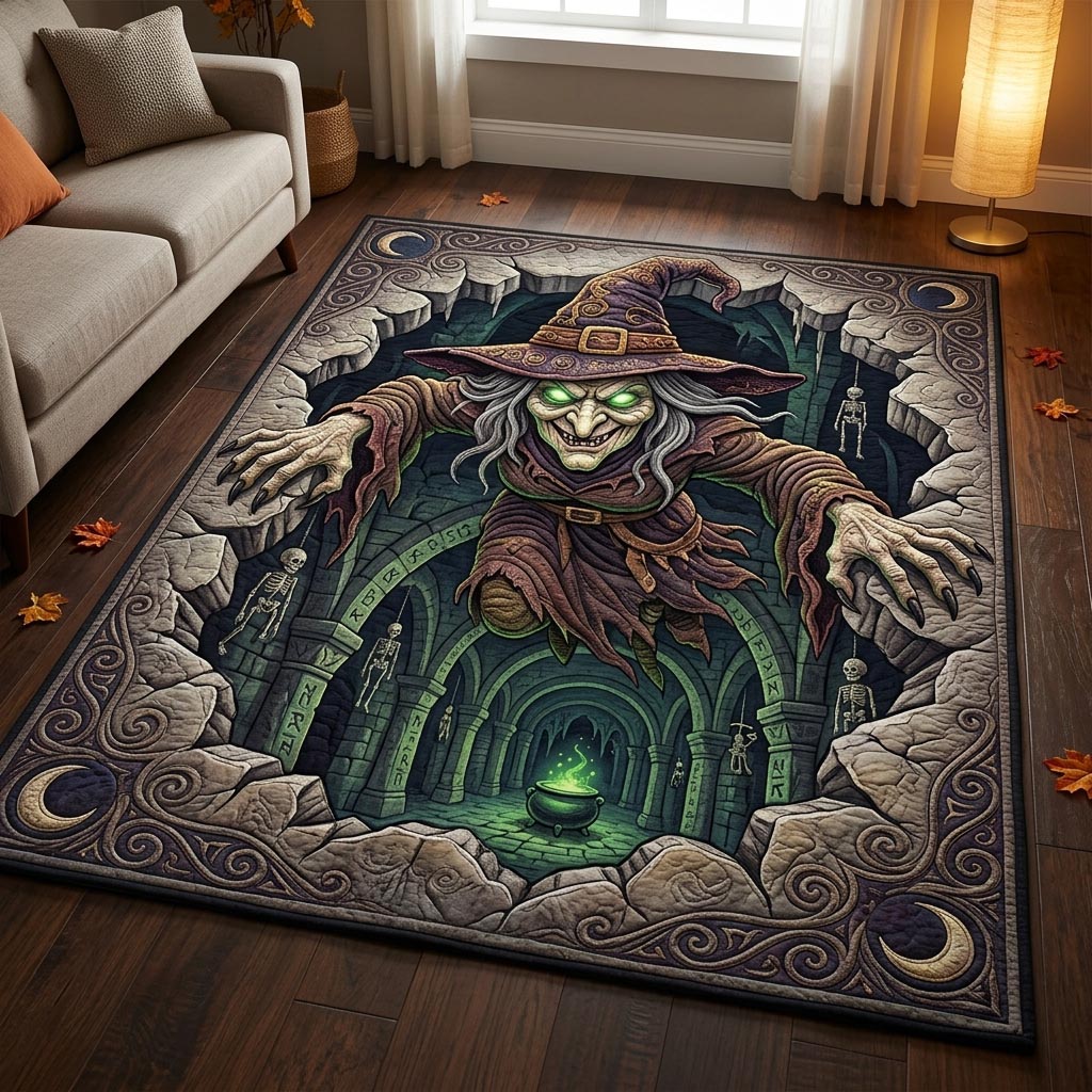 Haunted Witch area rug in a living room