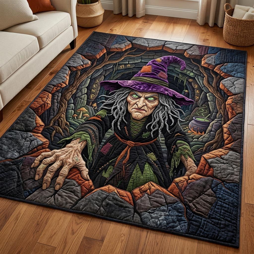 Haunted Witch area rug in a living room