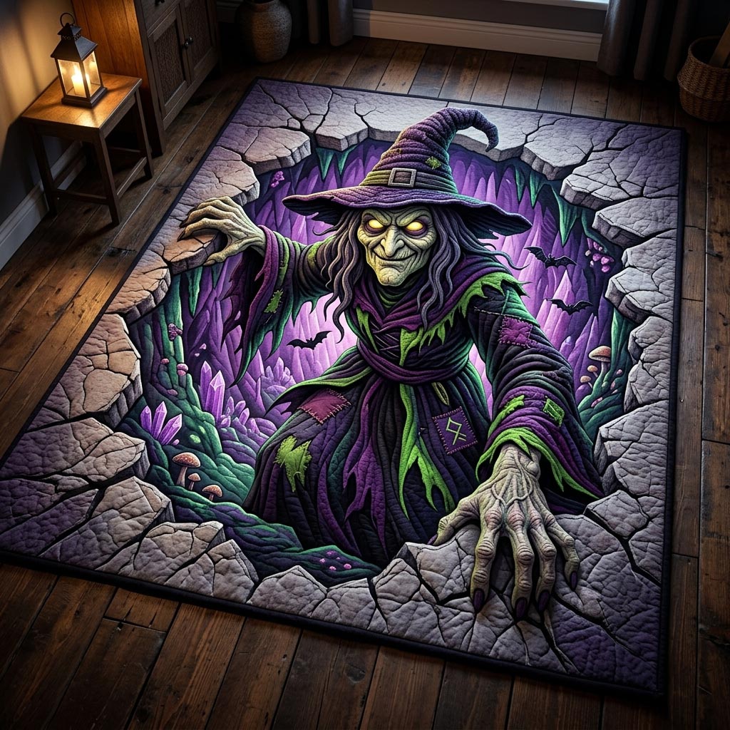 Haunted Witch area rug in a living room