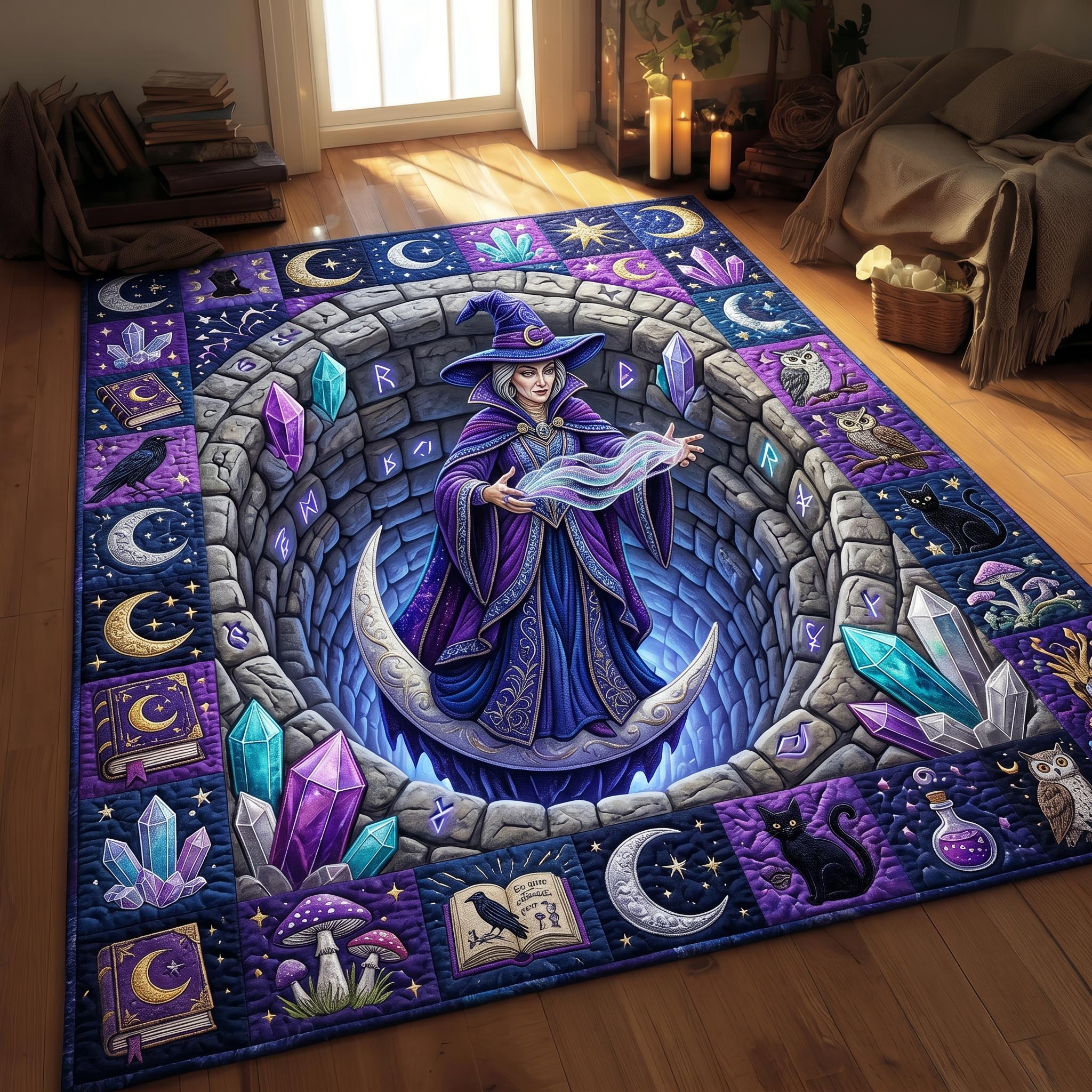 Haunted Witch area rug in a living room