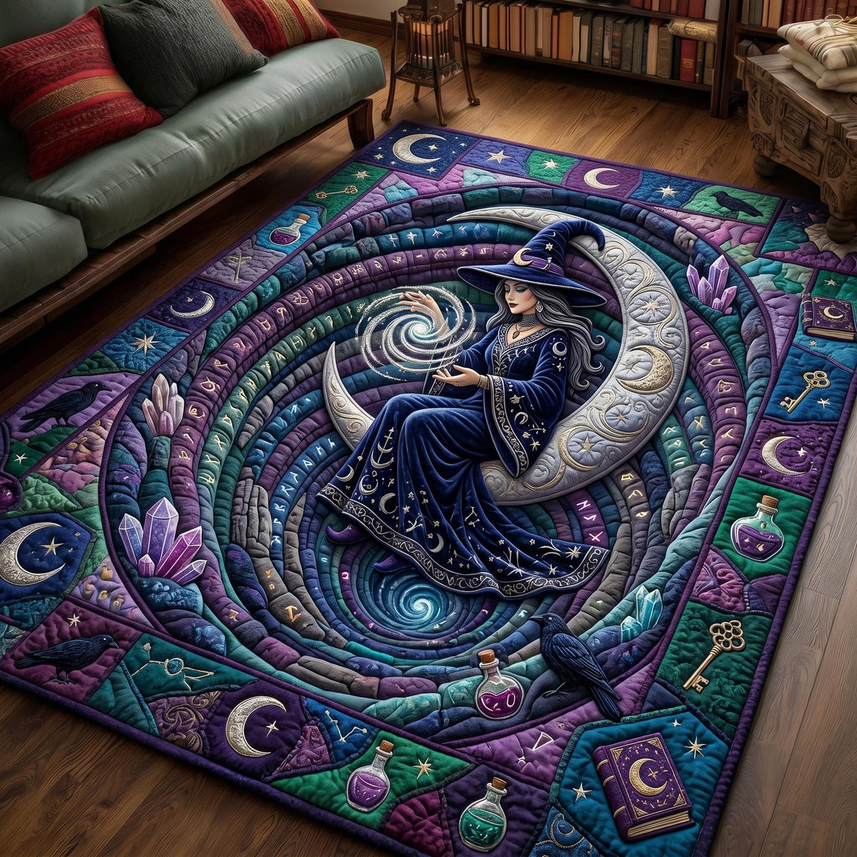 Haunted Witch area rug in a living room