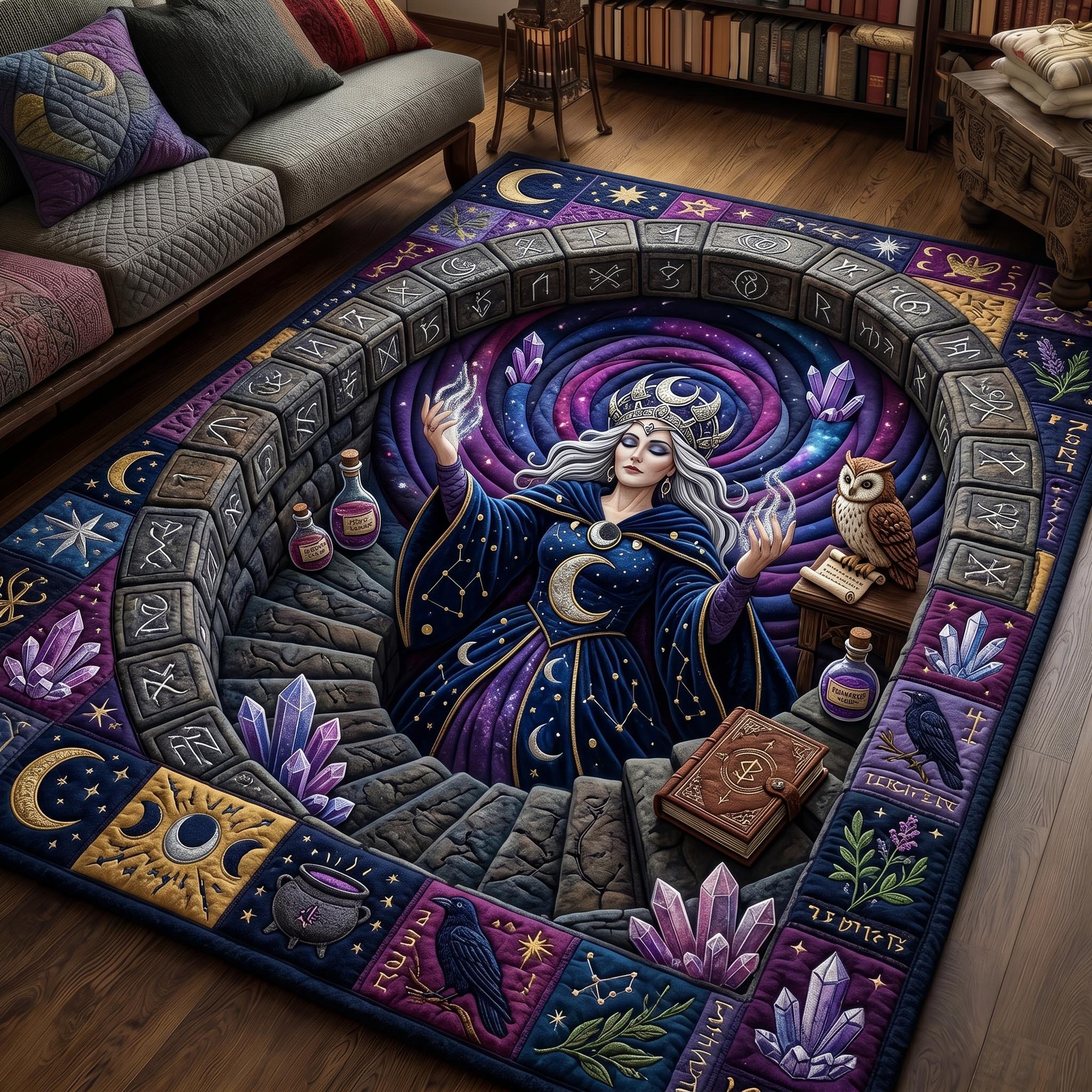 Haunted Witch area rug in a living room