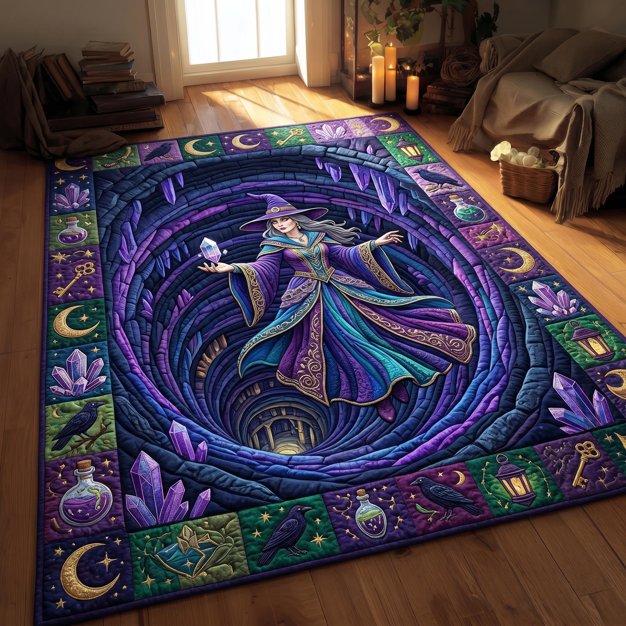 Haunted Witch area rug in a living room