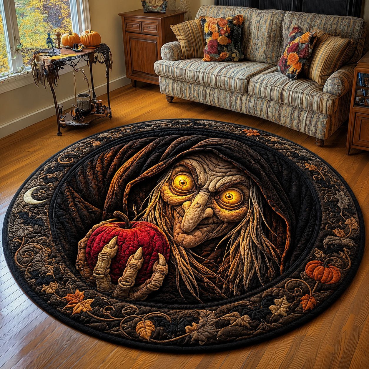 Haunted Witch Crimson Apple Round Mat Rug - Nature Design | Serene Home Decor