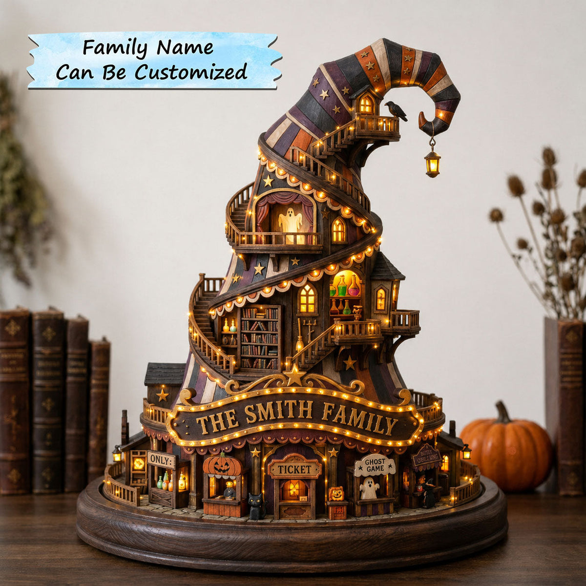 Haunted Witch Hat wooden block, laser-cut 3-layer wood