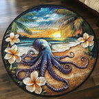 Hawaii Octopus Round Mat Rug - washable non-slip printed rug