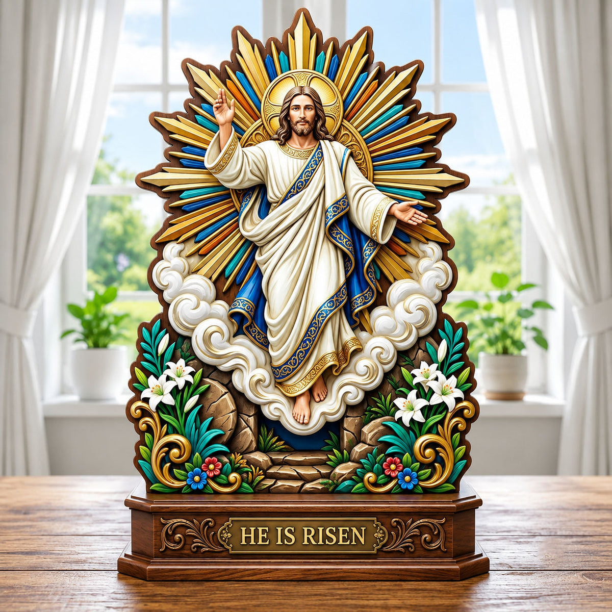 He Is Risen wooden block, laser-cut 3-layer wood