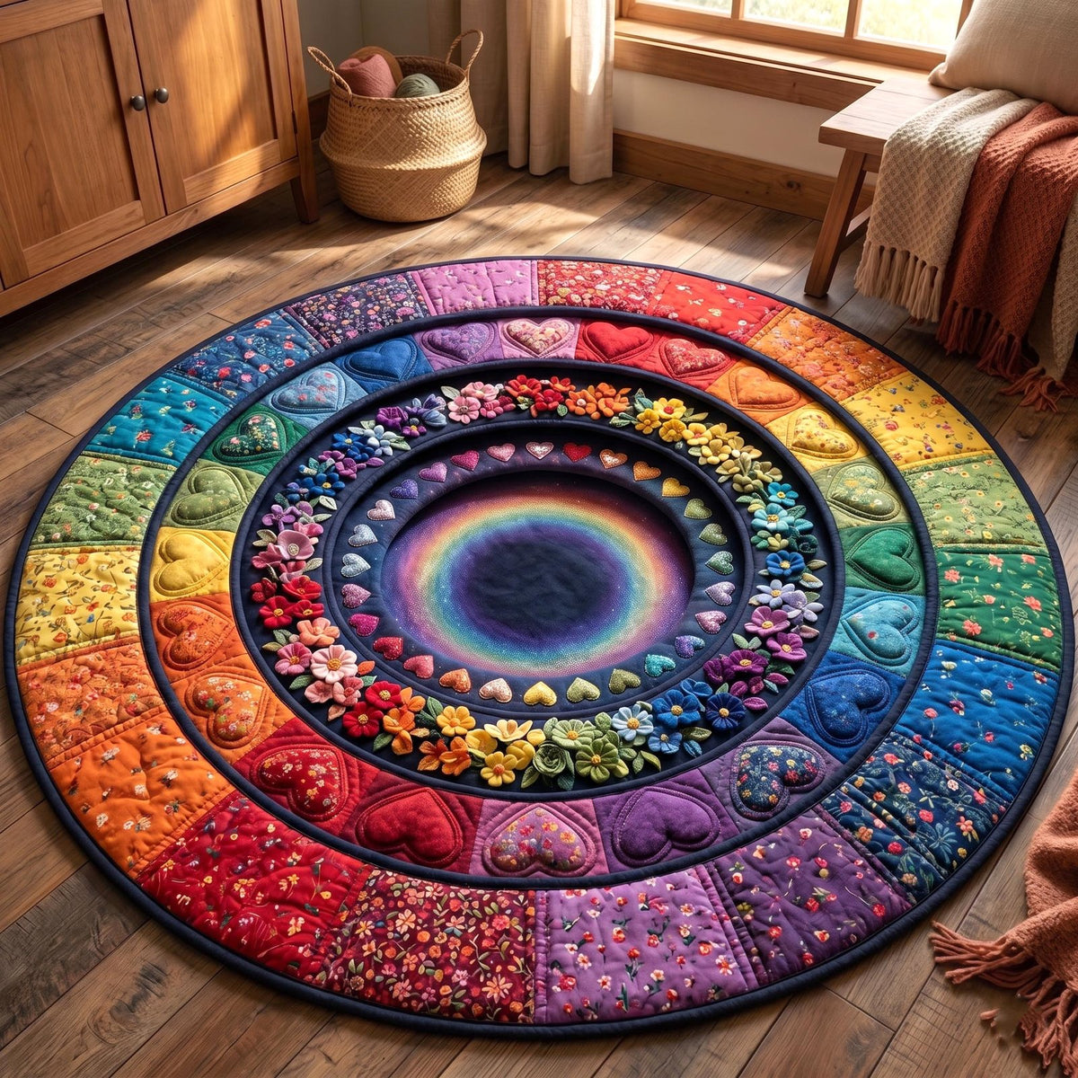 Heart of Pride Round Mat Rug - washable non-slip printed rug
