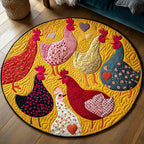 Heartfelt Hens Round Mat Rug - washable non-slip printed rug