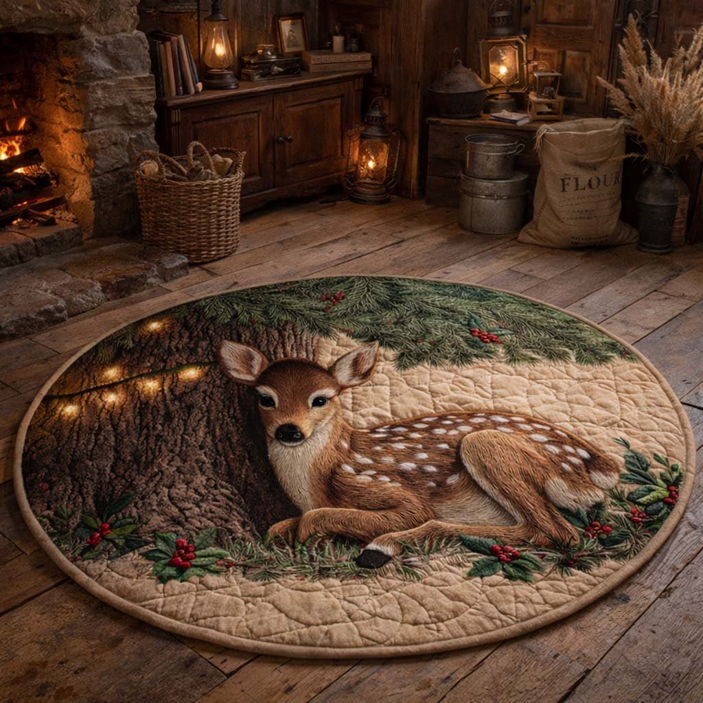 Hearthside Fawn Round Mat Rug - washable non-slip printed rug