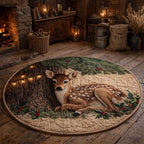 Hearthside Fawn Round Mat Rug - washable non-slip printed rug
