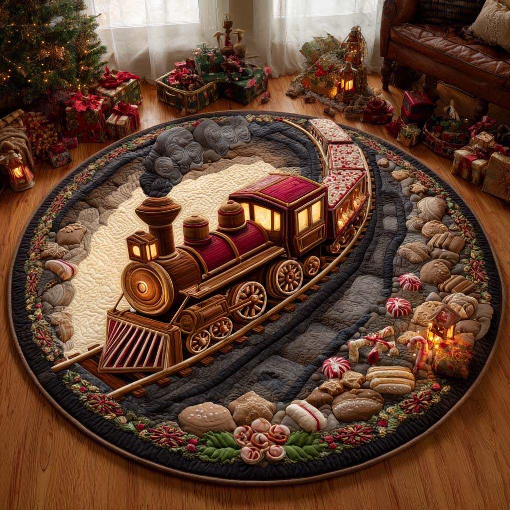 Hearthside Holiday Express Christmas Round Mat Rug - washable non-slip printed rug