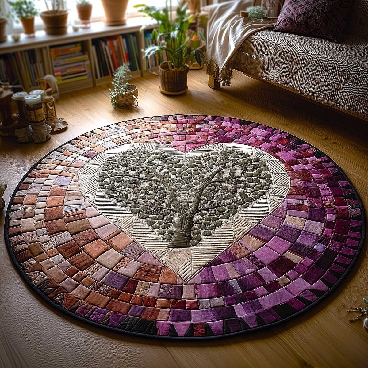 Heartloom Round Mat Rug - washable non-slip printed rug