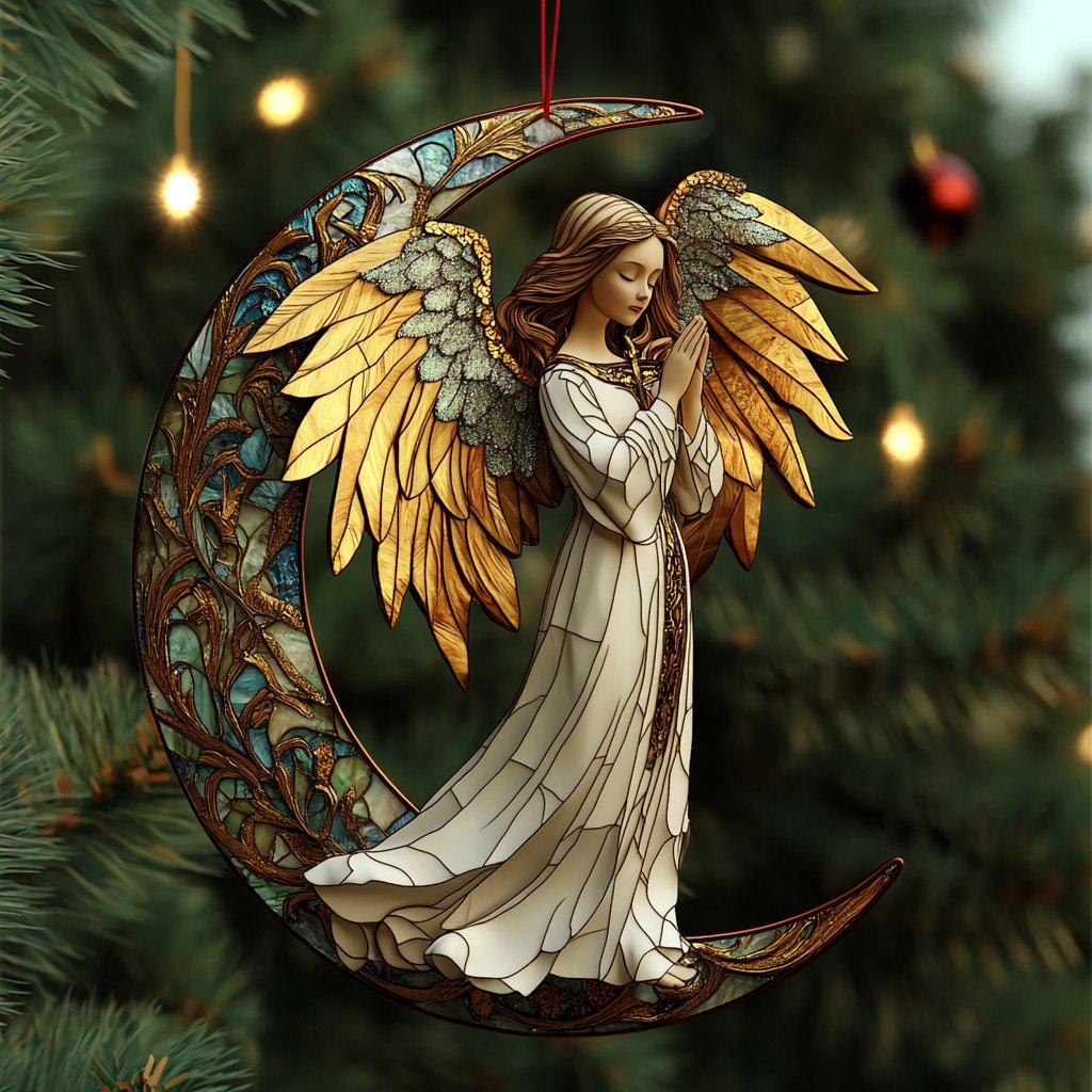 Gold Wing Moon Angel Christmas Ornament