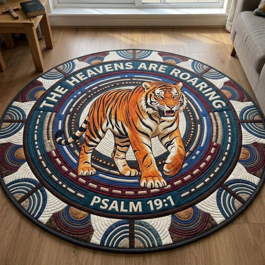 Heavens Tiger Round Mat Rug - washable non-slip printed rug