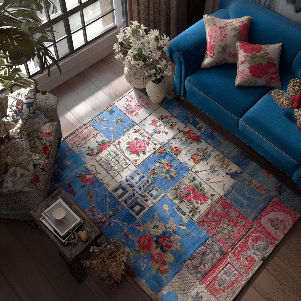 Heirloom Bloom Trail area rug in a living room