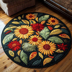 Helianthus Harmony Round Mat Rug - washable non-slip printed rug