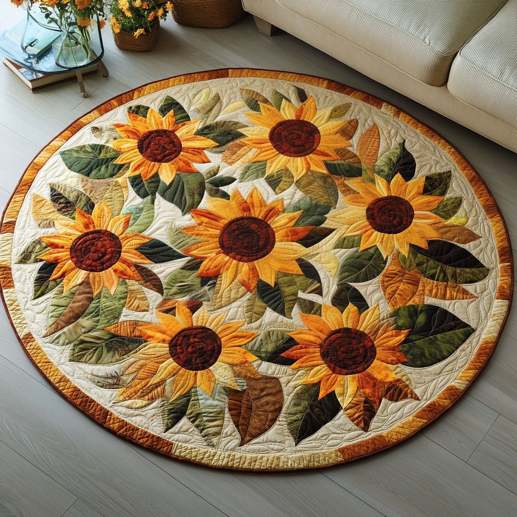 Helianthus Harmony Round Mat Rug - Nature Design | Serene Home Decor