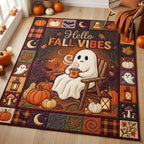 Hello Fall Ghost area rug in a living room