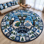 Hello Winter Gnomes Round Mat Rug - Nature Design | Serene Home Decor - washable non-slip printed rug