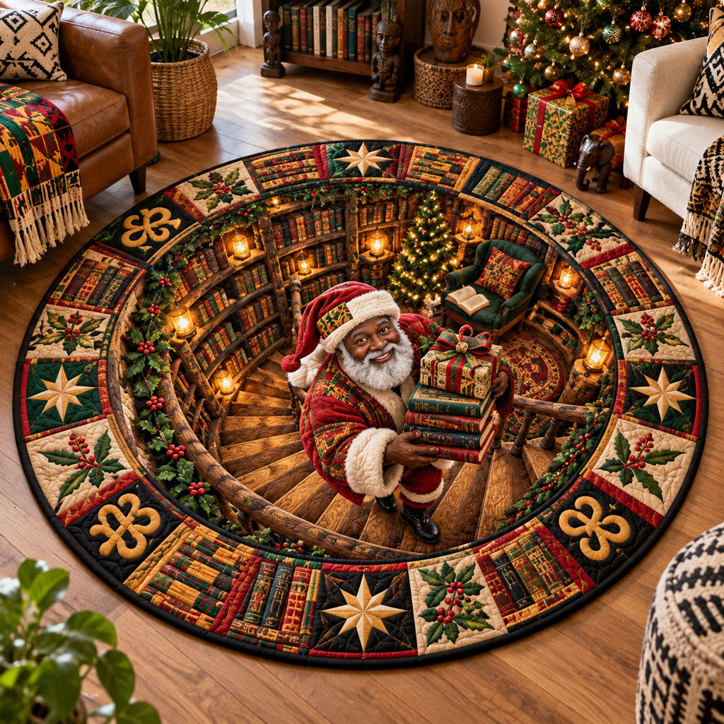 Heritage Christmas with Santa Round Mat Rug - Seasonal Design | Festive Home Decor - washable non-slip printed rug