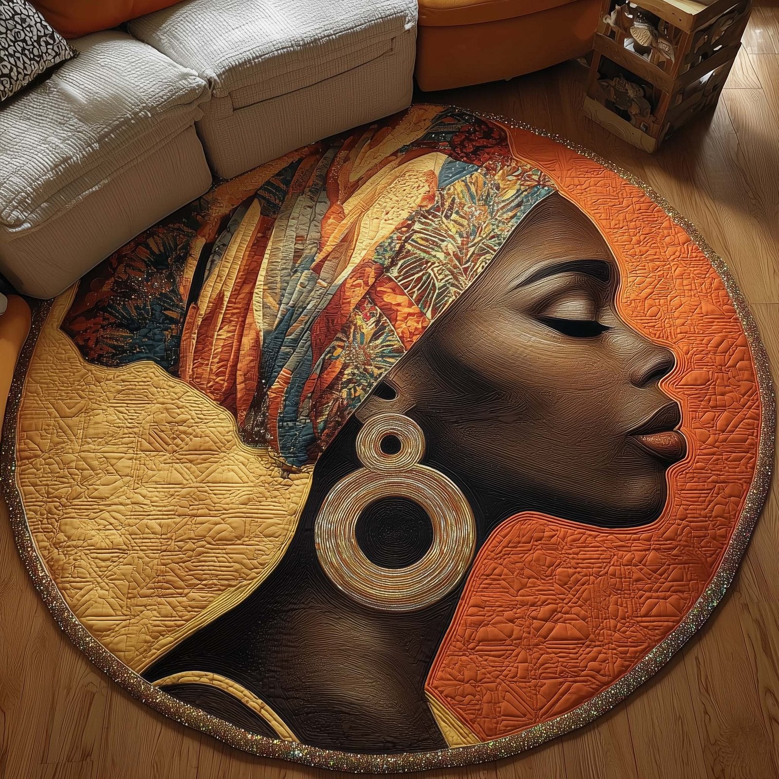 Heritage Glow Round Mat Rug - washable non-slip printed rug