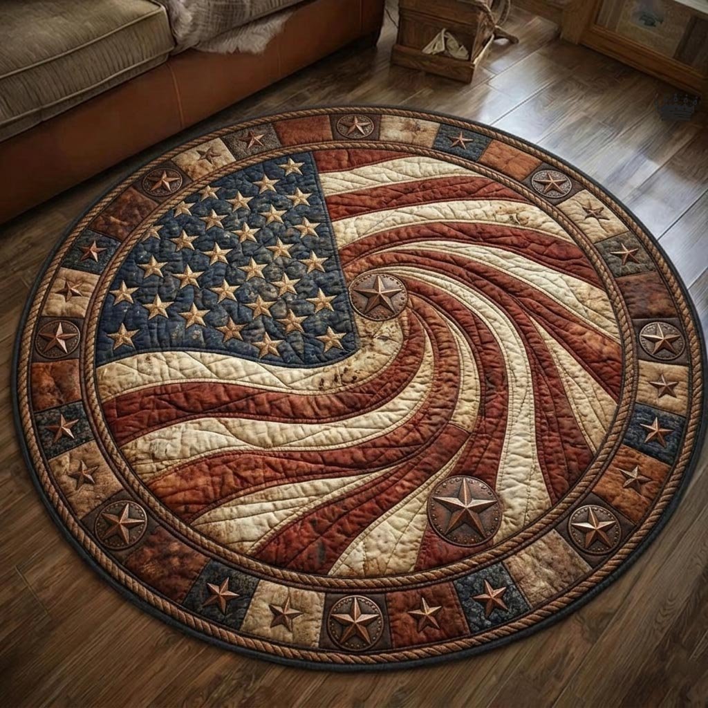 Heritage Patch Round Mat Rug - washable non-slip printed rug
